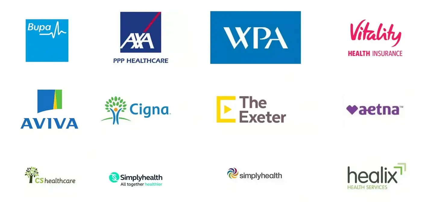 Recognised by all major health insurers including Bupa, AXA Health, Aviva, Vitality, WPA and Cigna